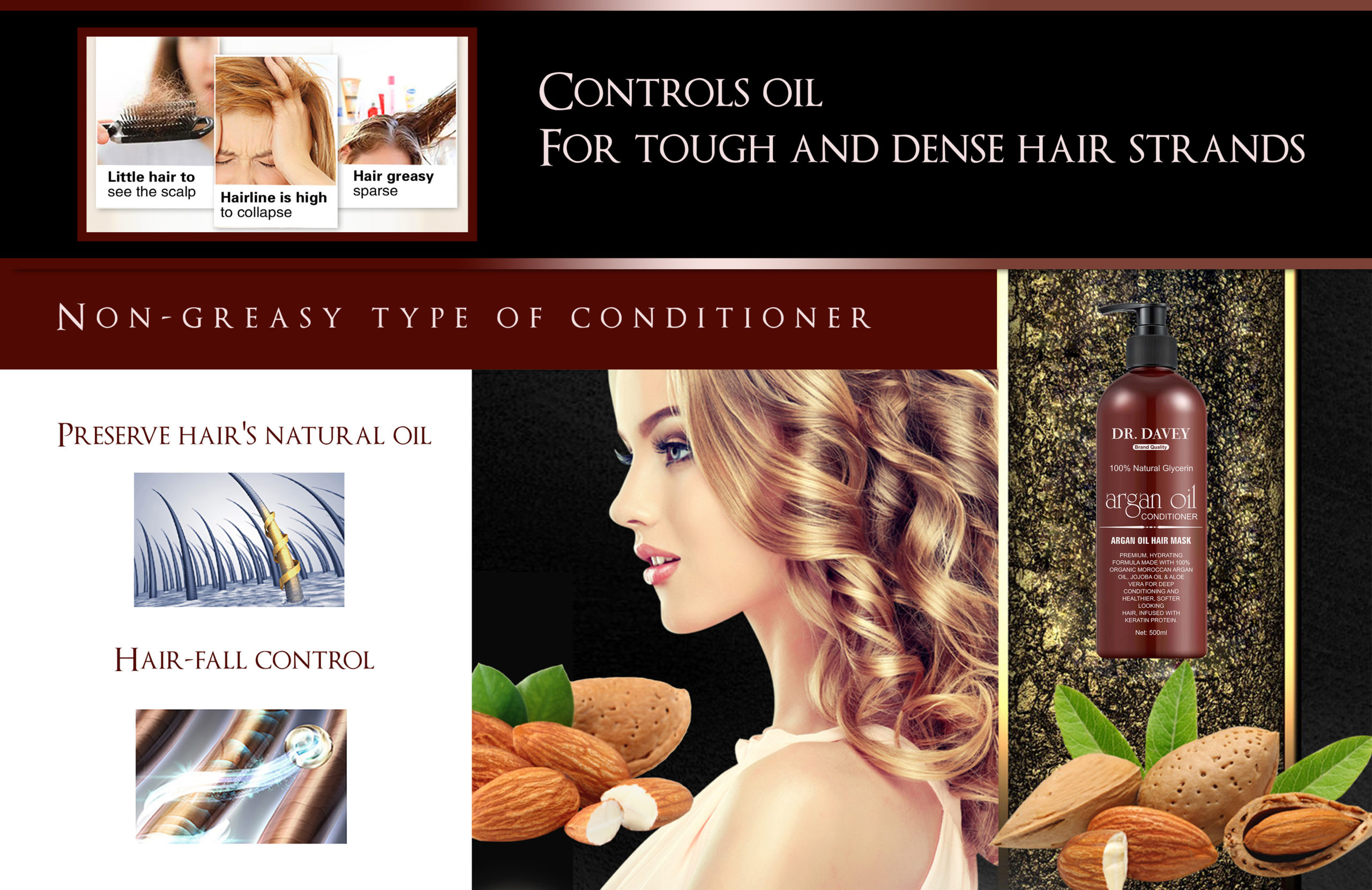 Dr. Davey 100% Natural Glycerin Argan Oil Conditioner 500ml - Image 2