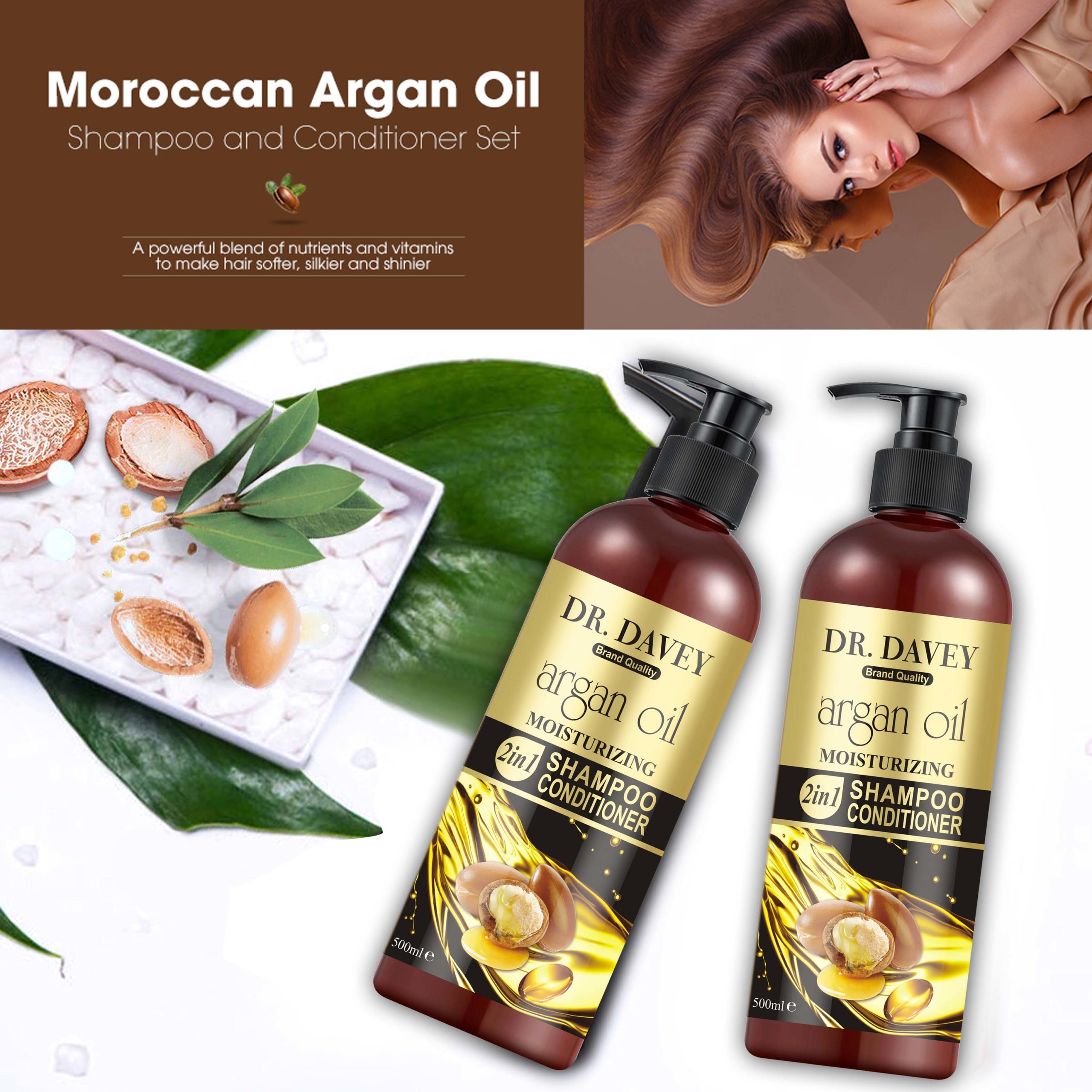 Dr. Davey 100% Natural Argan Oil 2 in 1 Moisturizing Shampoo & Conditioner 500ml - Image 7