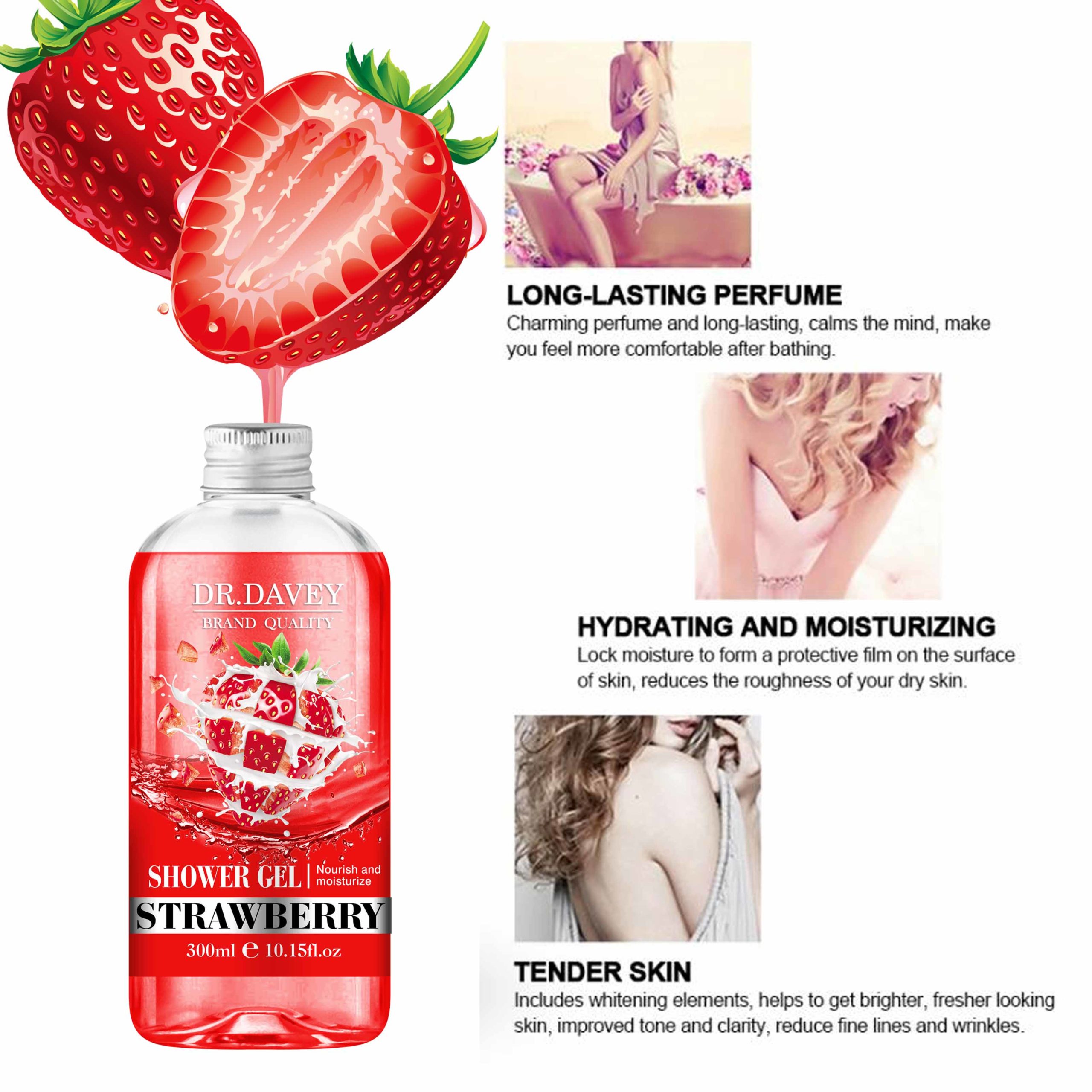 Dr. Davey Deep Moisturizing & Nourishing Strawberry Shower Gel 300ml - Image 8