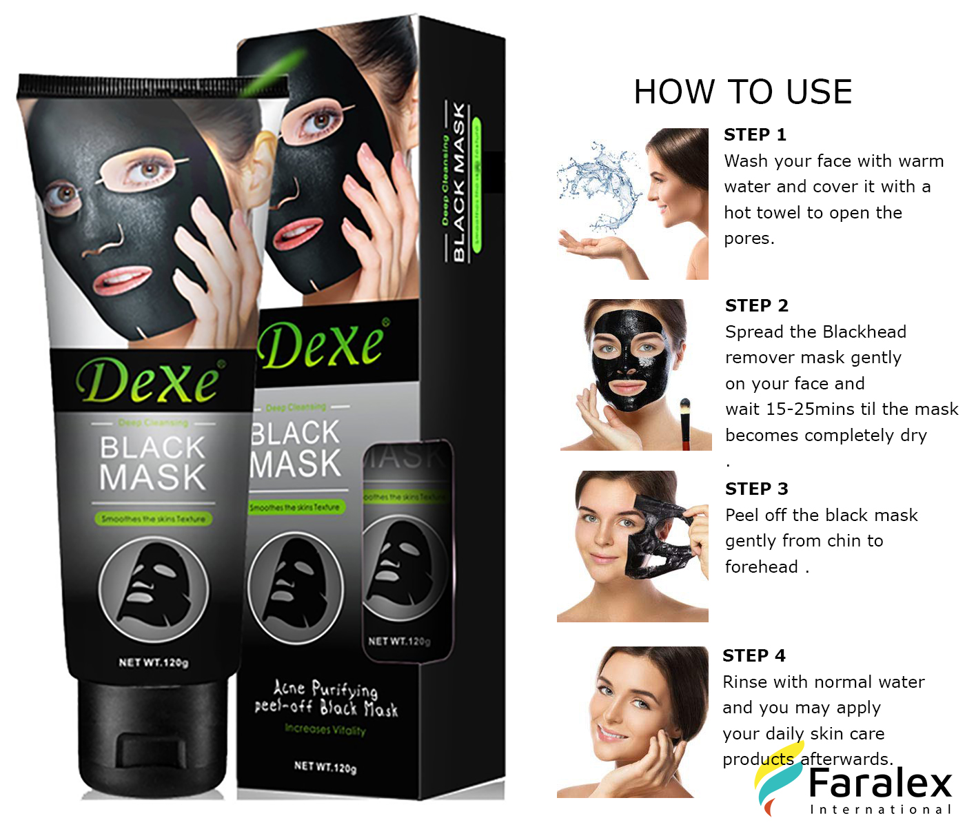 DEXE Black Mask Acne Purifying Charcoal Peel Off 120g - Image 9